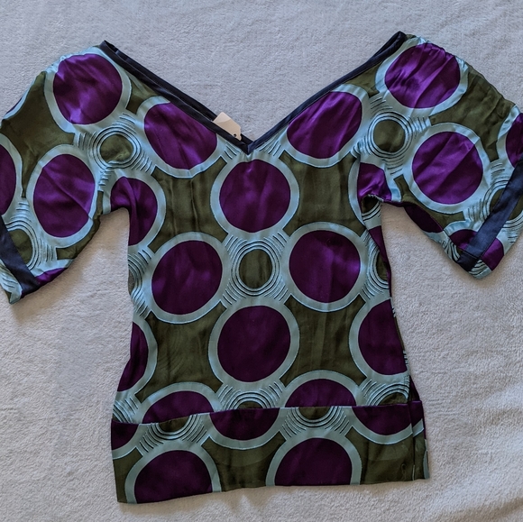 Abaeté Silk Kimono Gathered Waist Statement Sleeve Blouse Women's Small - Picture 2 of 15